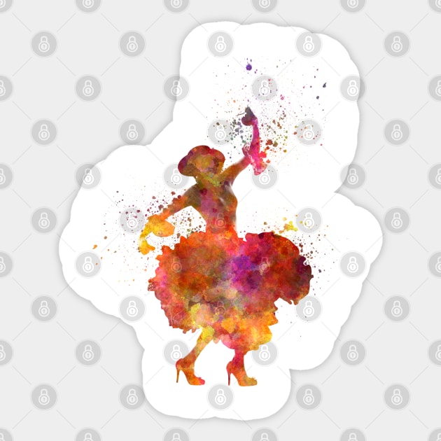 Gypsy woman dancing flamenco dancer silhouette in watercolor Sticker by PaulrommerArt